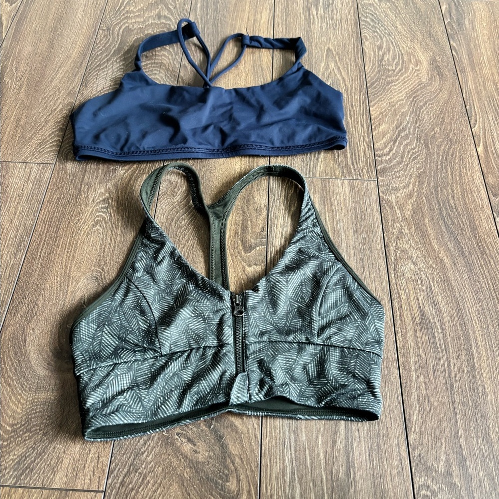 lululemon athletica Navy Strappy Bralette & Olive Green Zip-Front Sports Bra